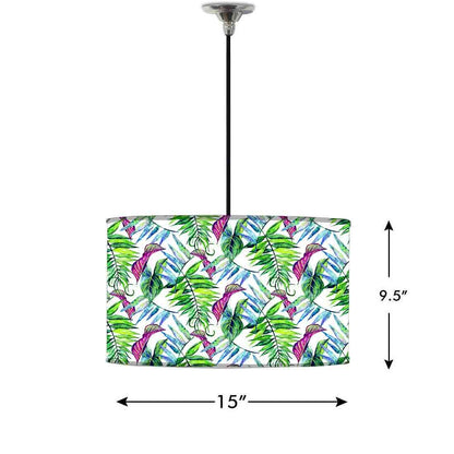 Ceiling Lamp Hanging Drum Lampshade - Green and Purple Tropical Leaf Nutcase