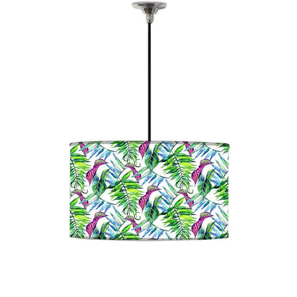 Ceiling Lamp Hanging Drum Lampshade - Green and Purple Tropical Leaf Nutcase
