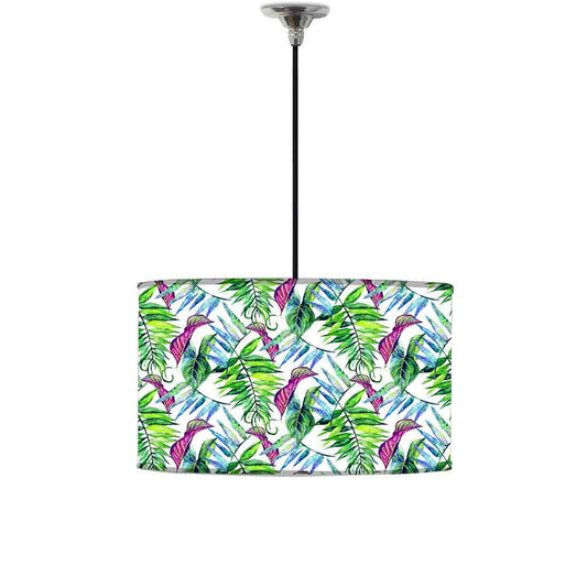 Ceiling Lamp Hanging Drum Lampshade - Green and Purple Tropical Leaf Nutcase