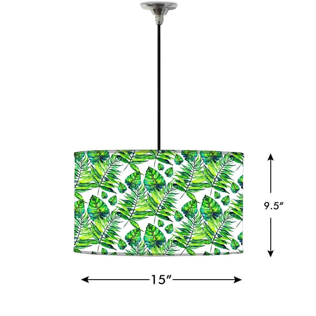 Ceiling Lamp Hanging Drum Lampshade - Dark Green Tropical Leaf Nutcase