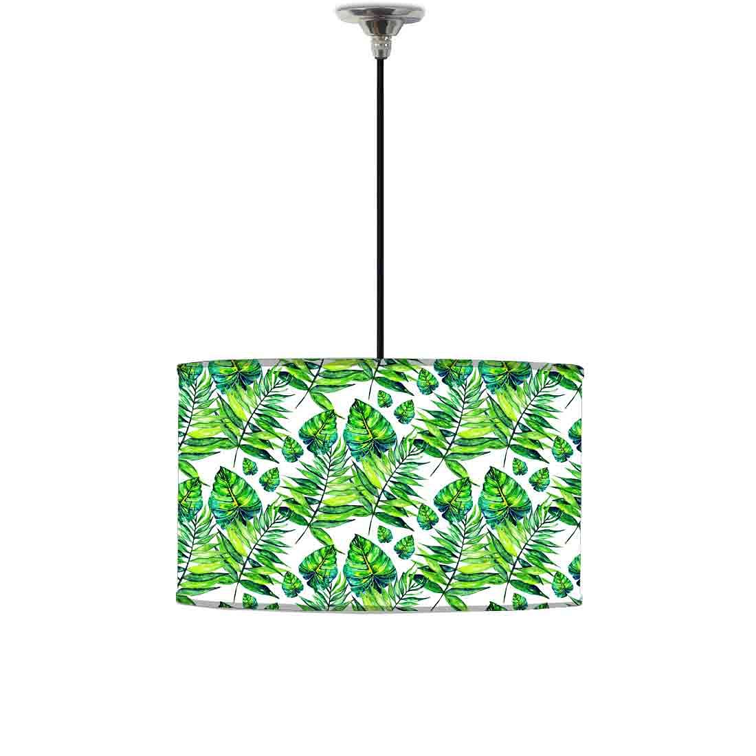 Ceiling Lamp Hanging Drum Lampshade - Dark Green Tropical Leaf Nutcase