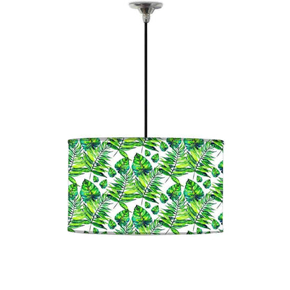 Ceiling Lamp Hanging Drum Lampshade - Dark Green Tropical Leaf Nutcase