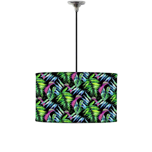 Ceiling Lamp Hanging Drum Lampshade - Purple And Green Tropical Leaf Nutcase