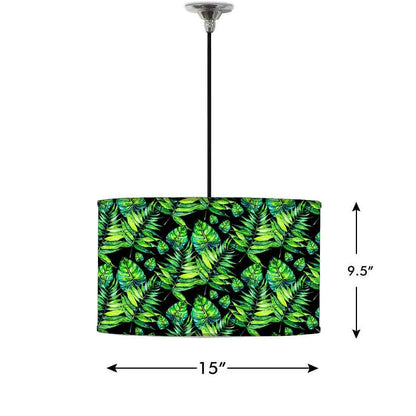 Ceiling Lamp Hanging Drum Lampshade - Dark Green Tropical Leaf Nutcase