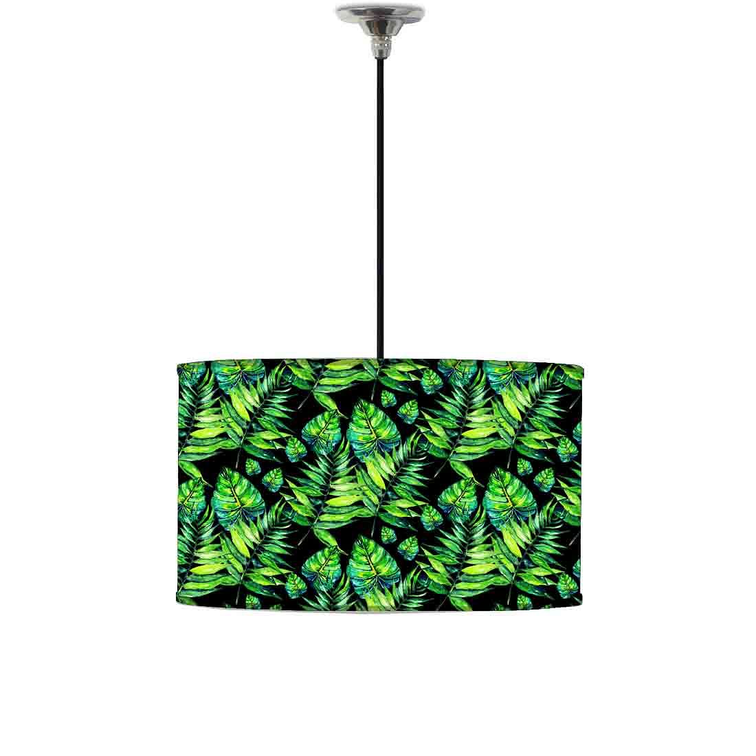 Ceiling Lamp Hanging Drum Lampshade - Dark Green Tropical Leaf Nutcase