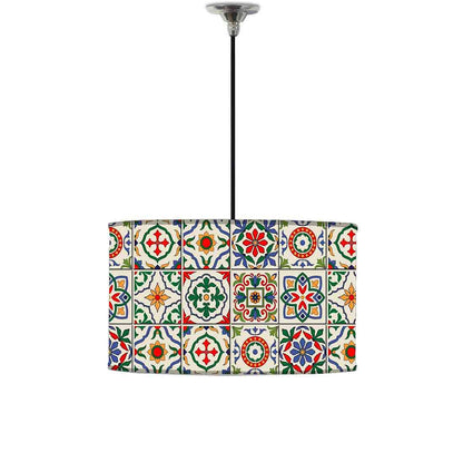 Ceiling Lamp Hanging Drum Lampshade - Talavera Mexican Style Nutcase