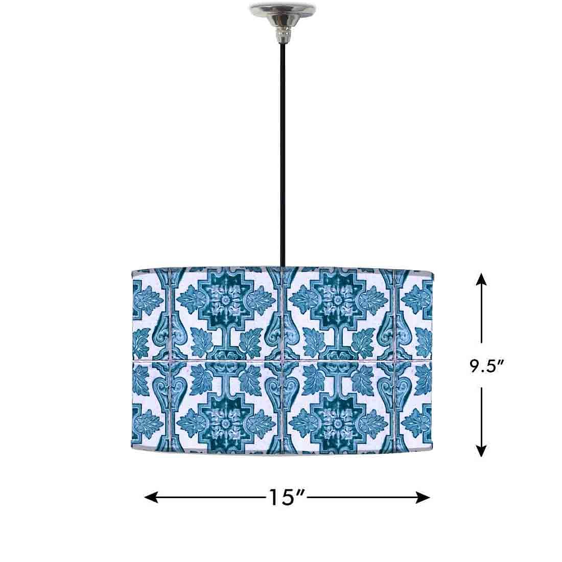 Ceiling Lamp Hanging Drum Lampshade - Blue Tiles Pattern Nutcase