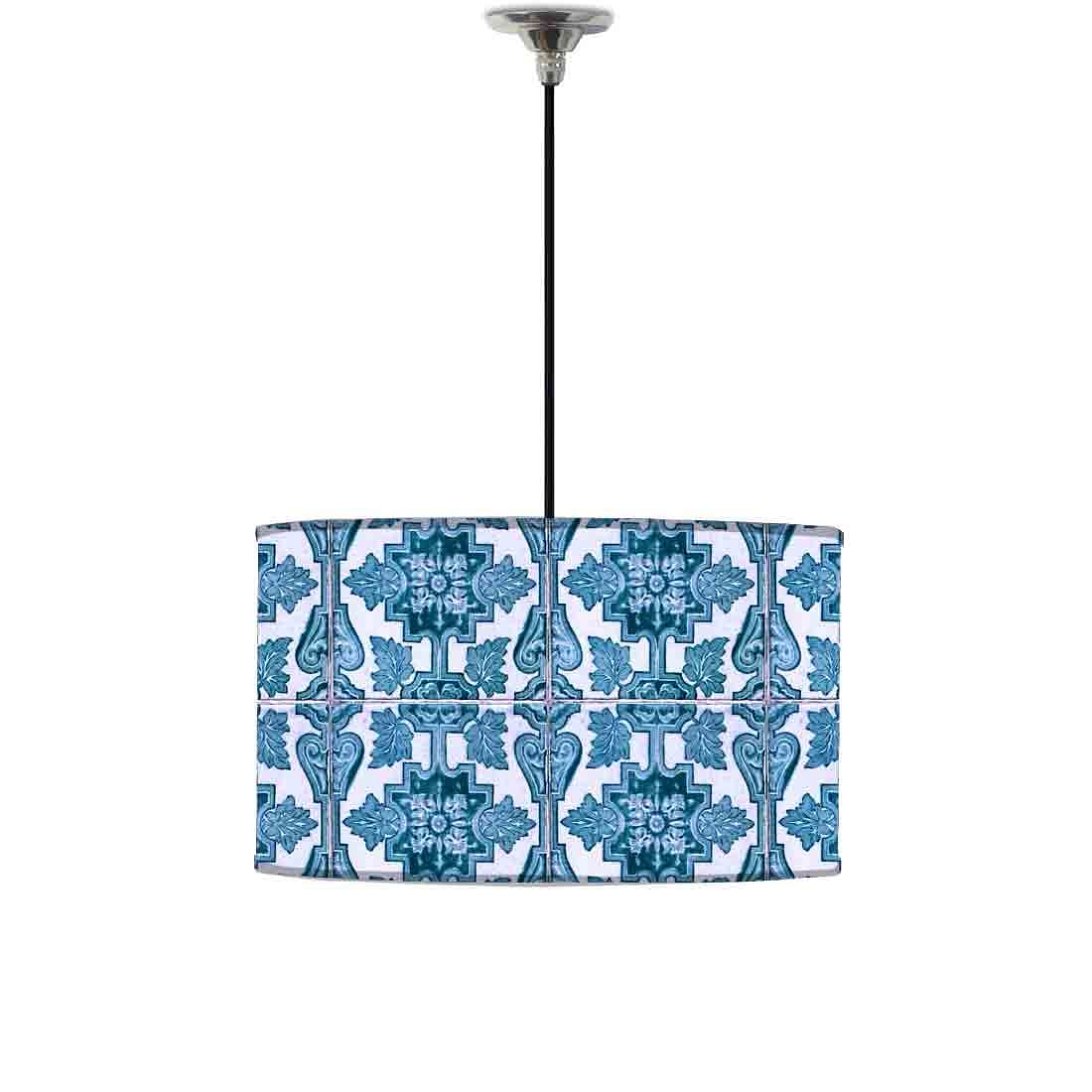 Ceiling Lamp Hanging Drum Lampshade - Blue Tiles Pattern Nutcase