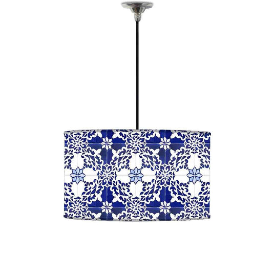 Ceiling Lamp Hanging Drum Lampshade - Floral Azulejos Nutcase
