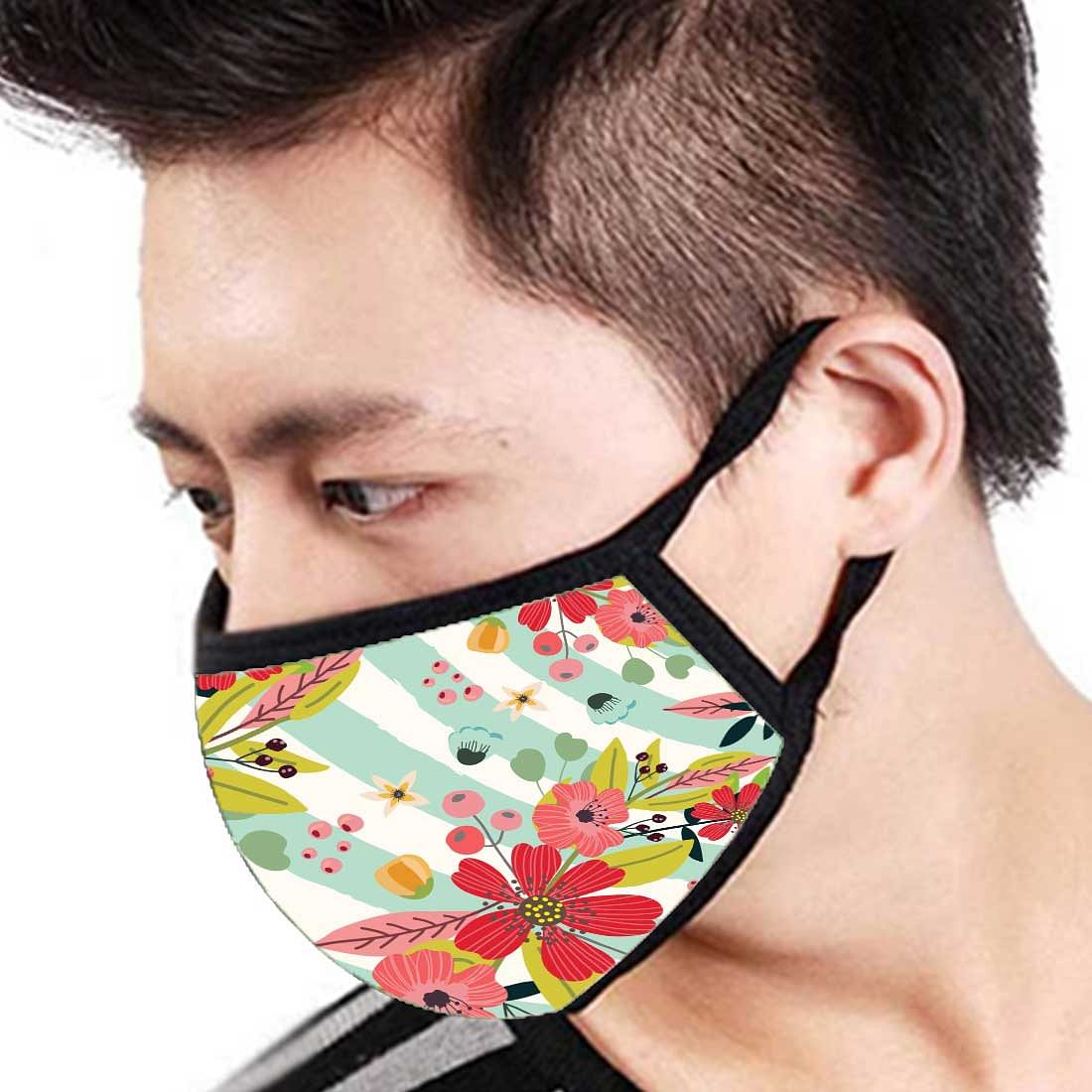 Face Masks Reusable Washable Set Of 2 -Floral_stripes Nutcase