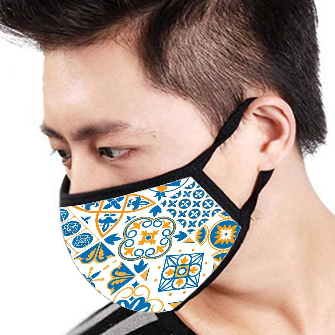 Face Masks Reusable Washable Set Of 2 -Spanish_tiles_blue Nutcase