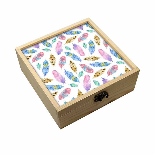 Jewellery Box Wooden Jewelry Organizer -  Colorful Feathers Nutcase