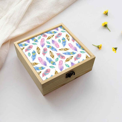 Jewellery Box Wooden Jewelry Organizer -  Colorful Feathers Nutcase