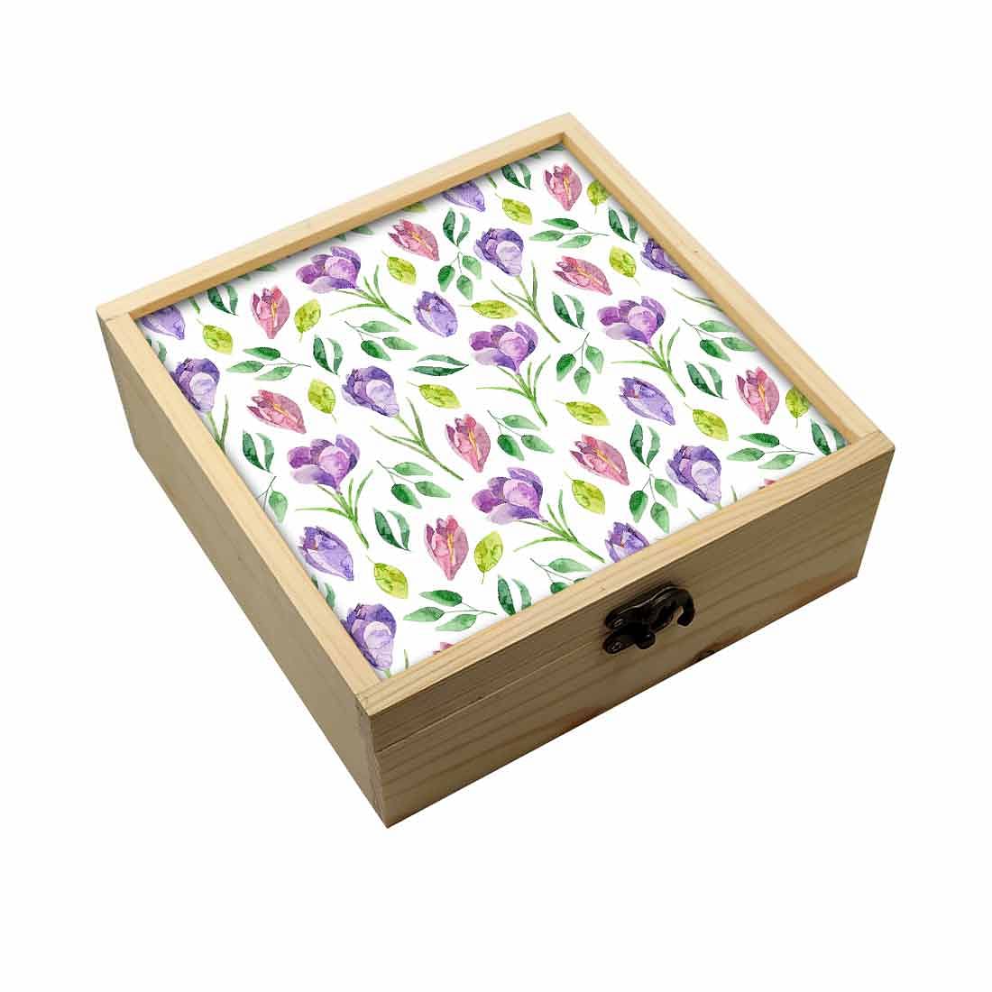 Jewellery Box Wooden Jewelry Organizer -  Purple Flower Nutcase