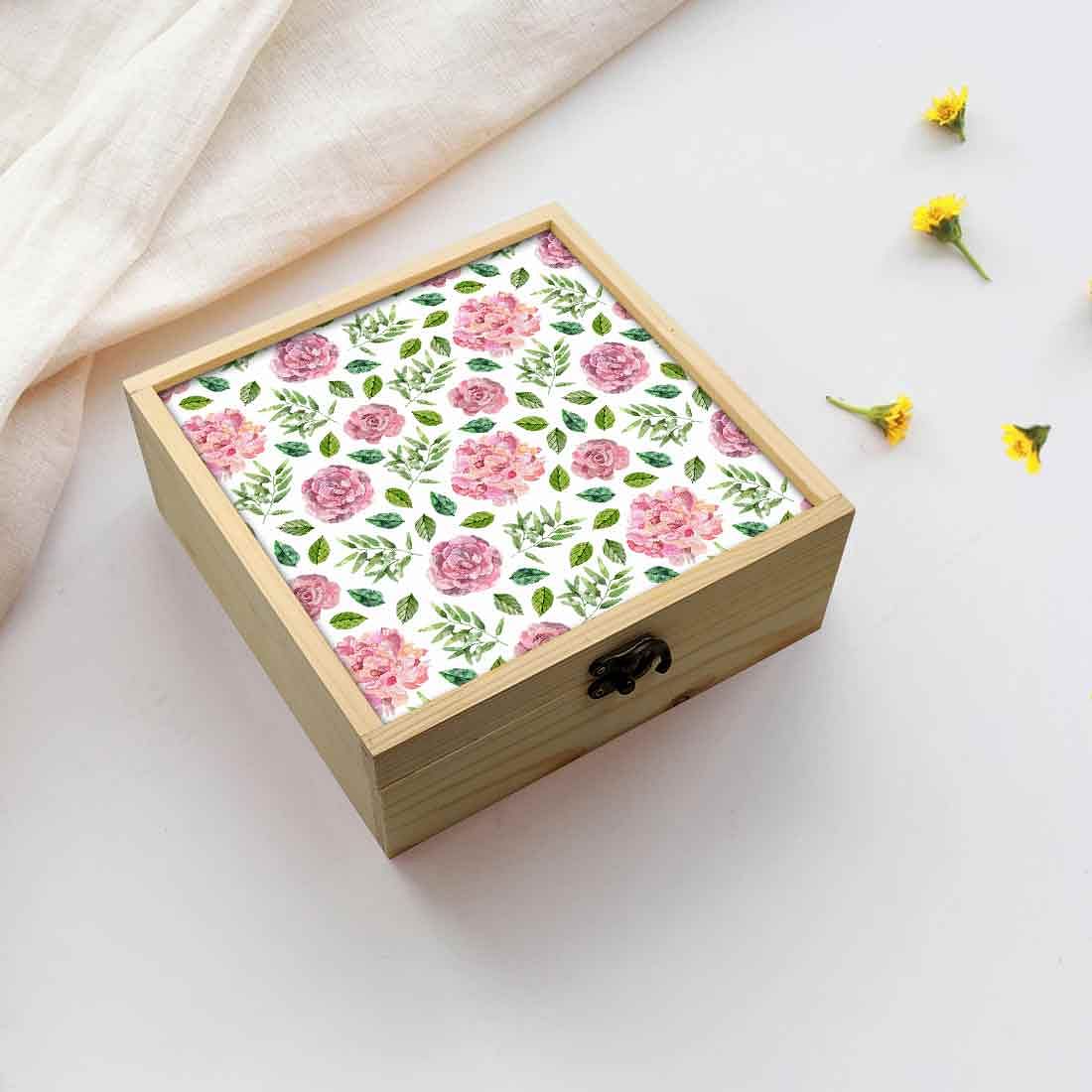 Jewellery Box Wooden Jewelry Organizer -  Pink Flower Pattern Nutcase