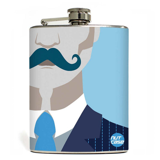 Designer Hip Flask 9 Oz- Nutcase - Free Funnel Along-Gentlemans Moustache nutcaseshop