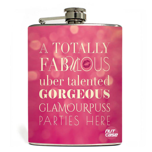 Designer Hip Flask 9 Oz- Nutcase - Free Funnel Along-Glamourpuss Party Flask  - Gifts For Her nutcaseshop