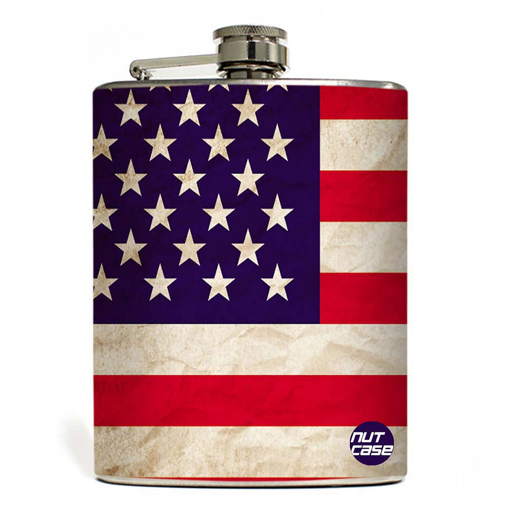 Designer Hip Flask 9 Oz- Nutcase - Free Funnel Along-Retro US Flag nutcaseshop