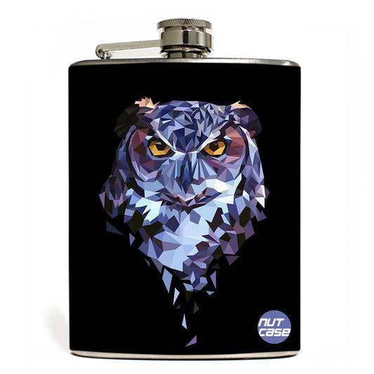 Designer Hip Flask 9 Oz- Nutcase - Free Funnel Along-Geometric Owl nutcaseshop