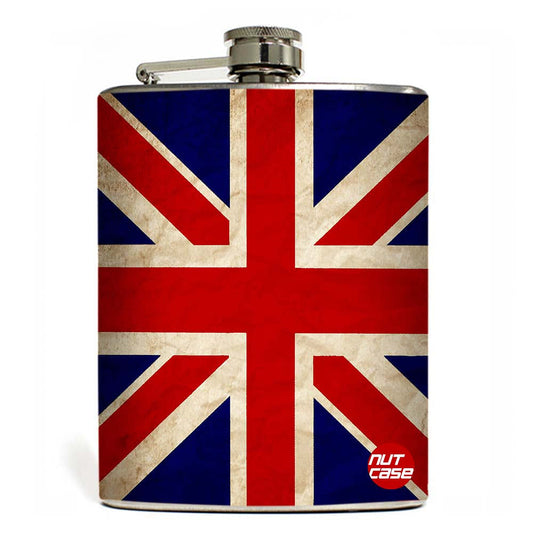 Designer Hip Flask 9 Oz- Nutcase - Free Funnel Along-Vintage Union Jack British Flag nutcaseshop
