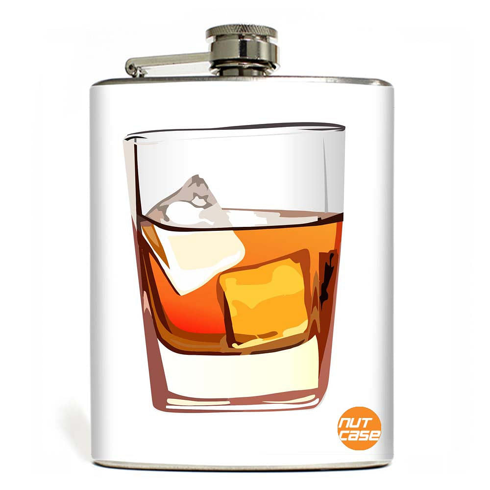 Designer Hip Flask 9 Oz- Nutcase - Free Funnel Along-Whiskey On The Rocks nutcaseshop
