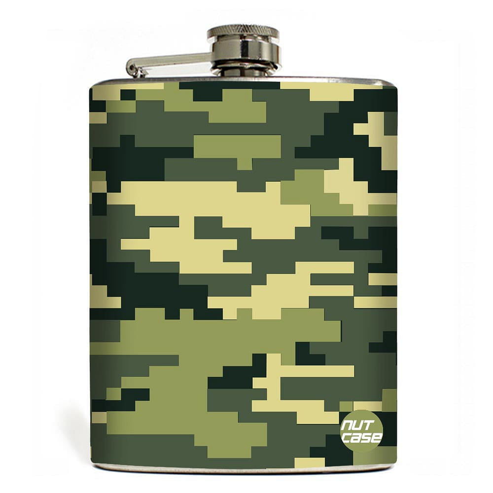 Hip Flask  -  8 Bit Camo Army Nutcase