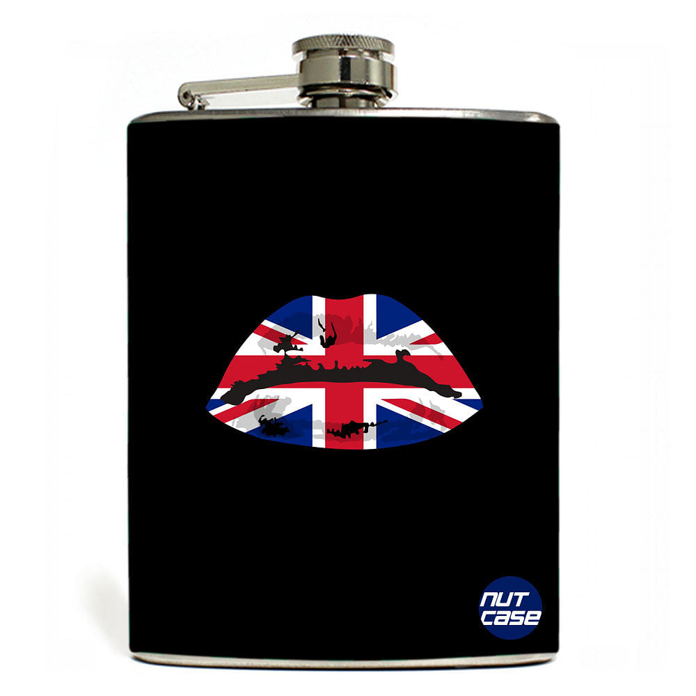 Hip Flask - Stainless Steel Flask -  British Lips Nutcase