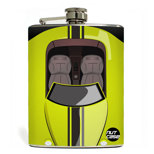Hip Flask - Stainless Steel Flask -  Green Car Nutcase