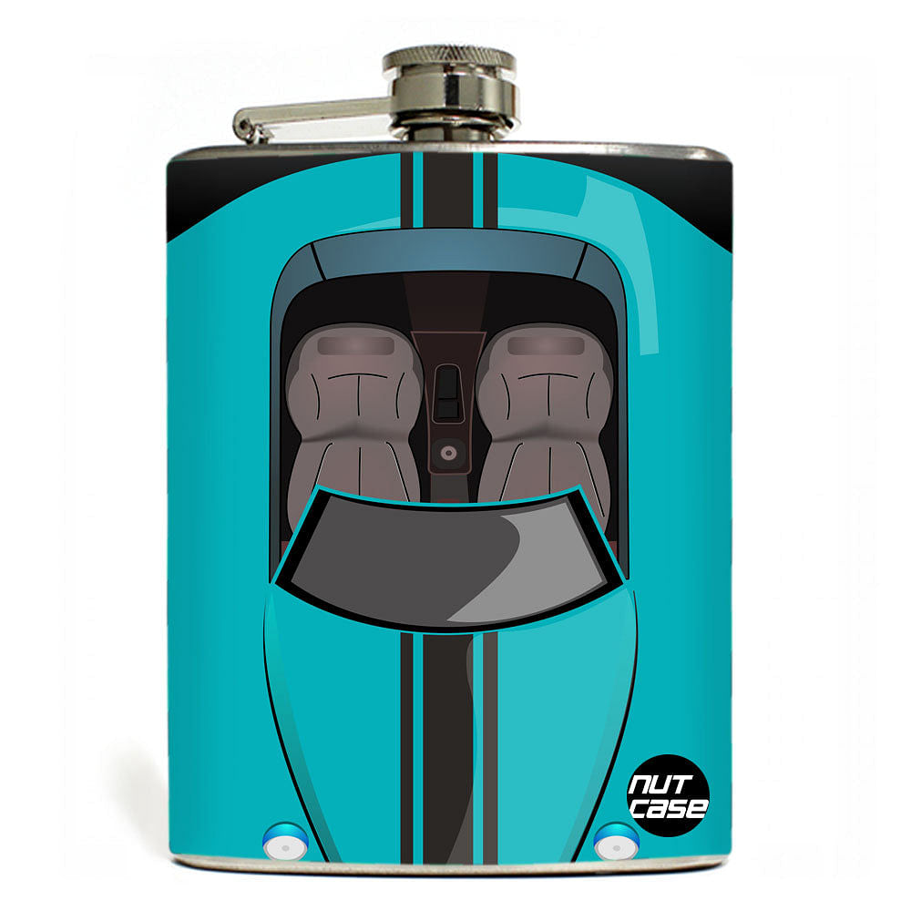 Hip Flask - Stainless Steel Flask -  Blue Car Nutcase