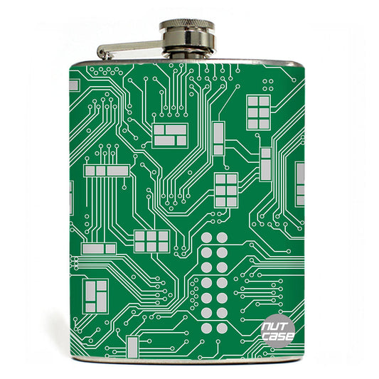 Hip Flask - Stainless Steel Flask -  Circuit Board Green Nutcase
