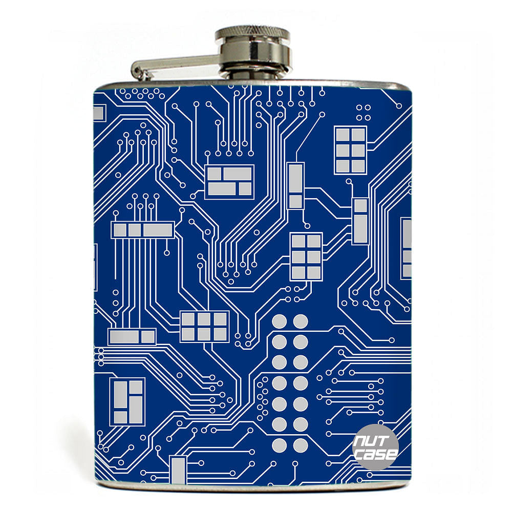 Hip Flask - Stainless Steel Flask -  Circuit Board Blue Nutcase