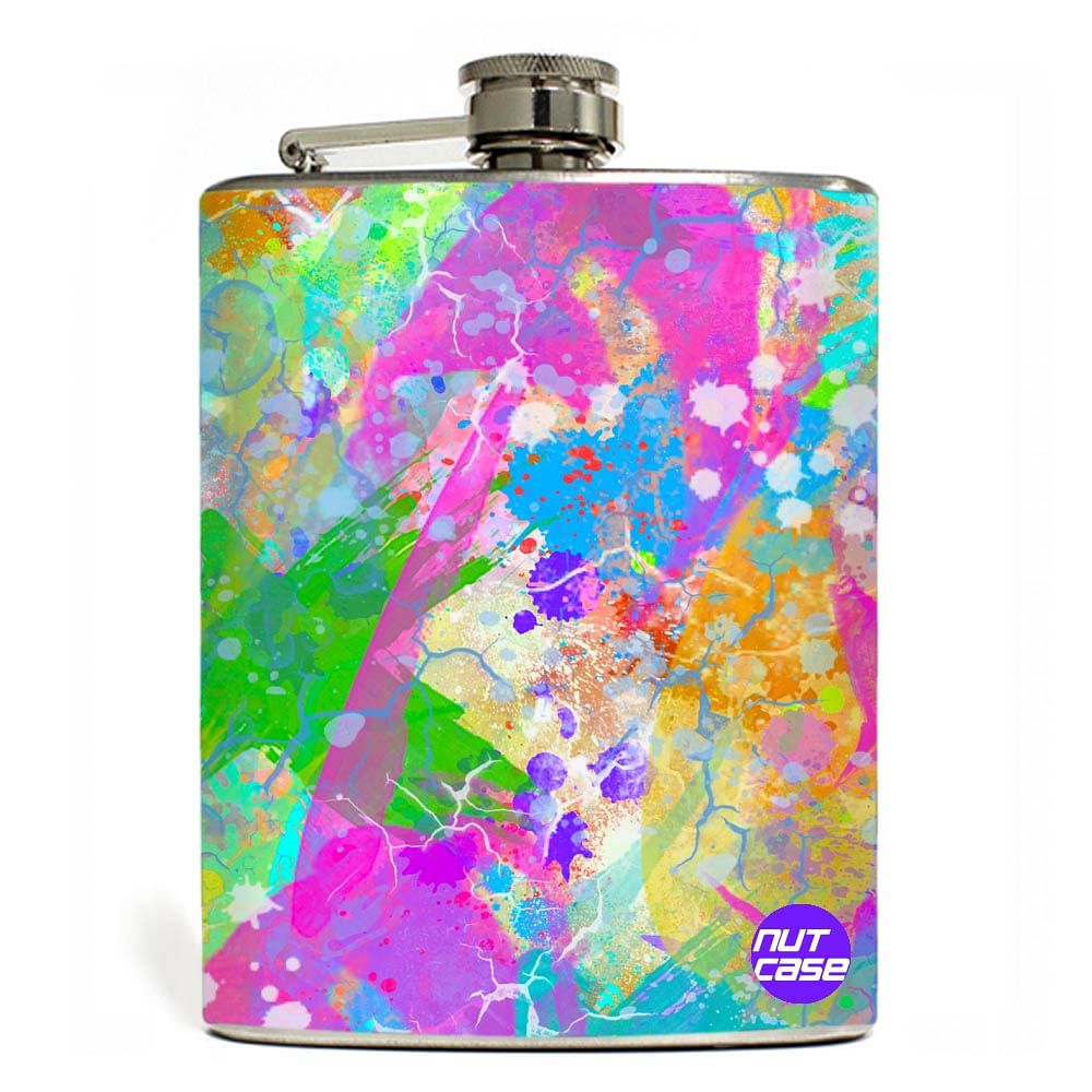 Hip Flask - Stainless Steel Flask -  WaterColor Pink And Yellow Nutcase