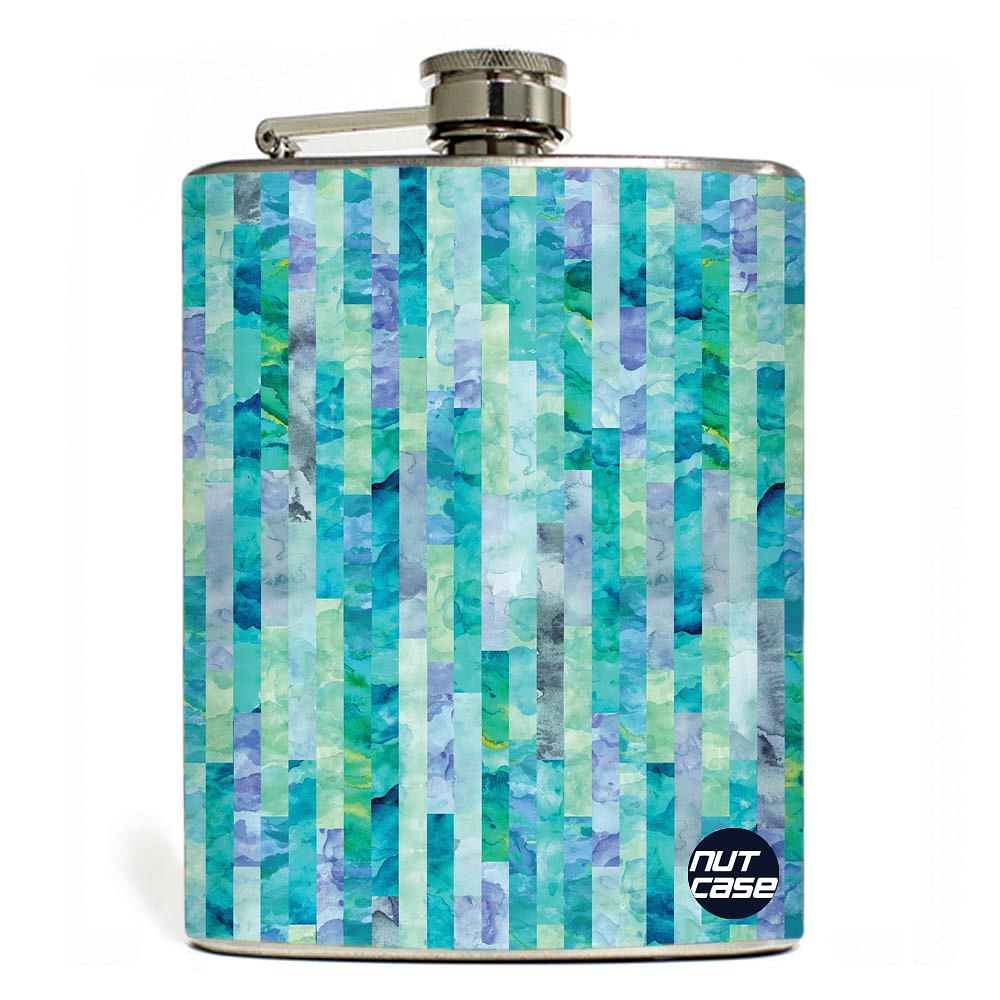Hip Flask - Stainless Steel Flask -  WaterColor Blue Stirps Nutcase