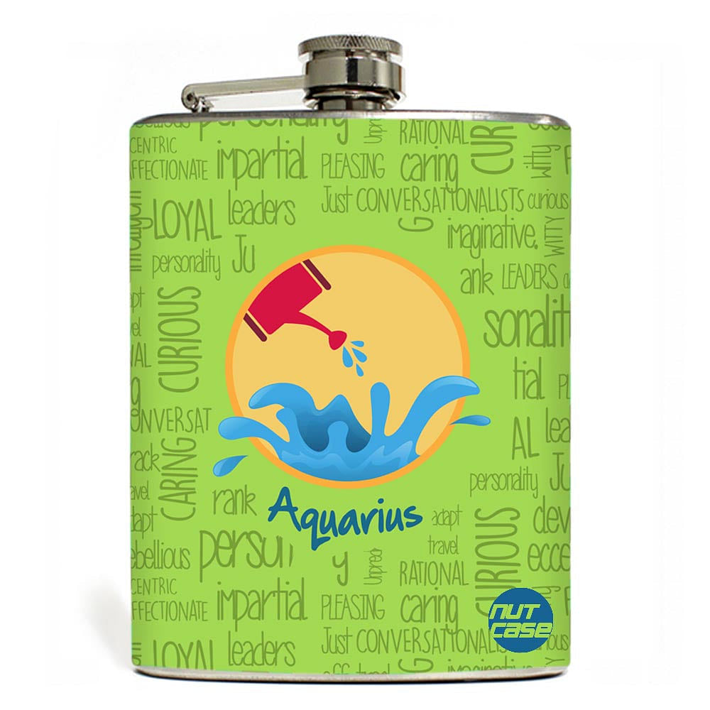 Hip Flask  -  Star Signs  - Aquarius Green Nutcase