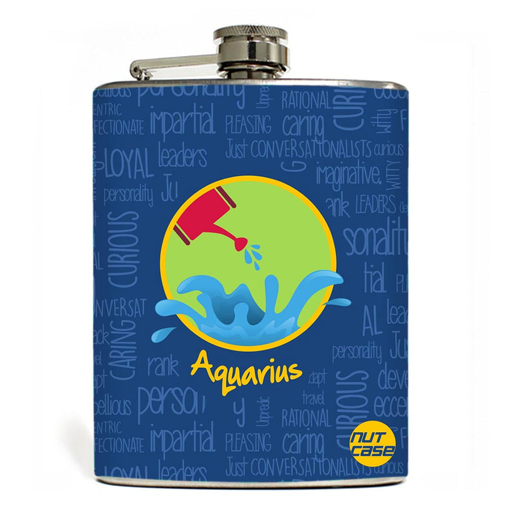 Hip Flask  -  Star Signs  - Aquarius Blue Nutcase