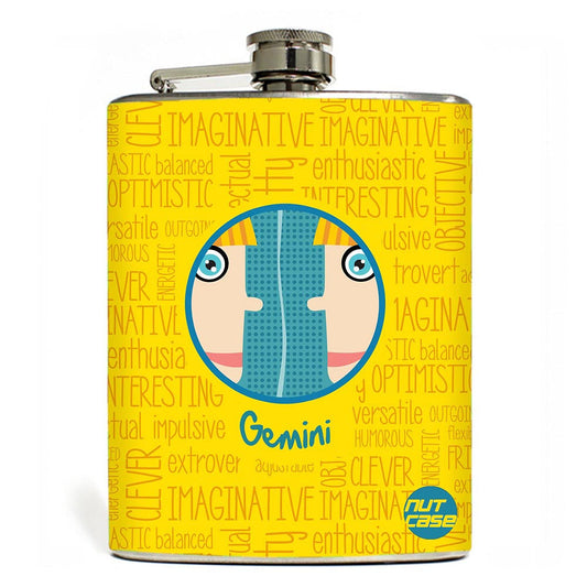 Hip Flask  -  Star Signs  - Gemini Yellow Nutcase