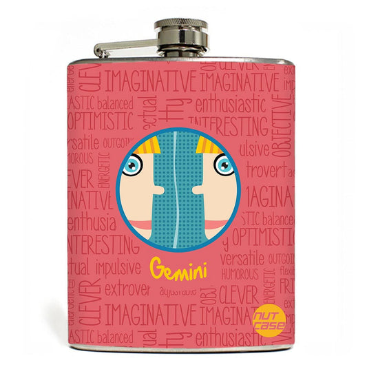 Hip Flask  -  Star Signs  - Gemini Pink Nutcase