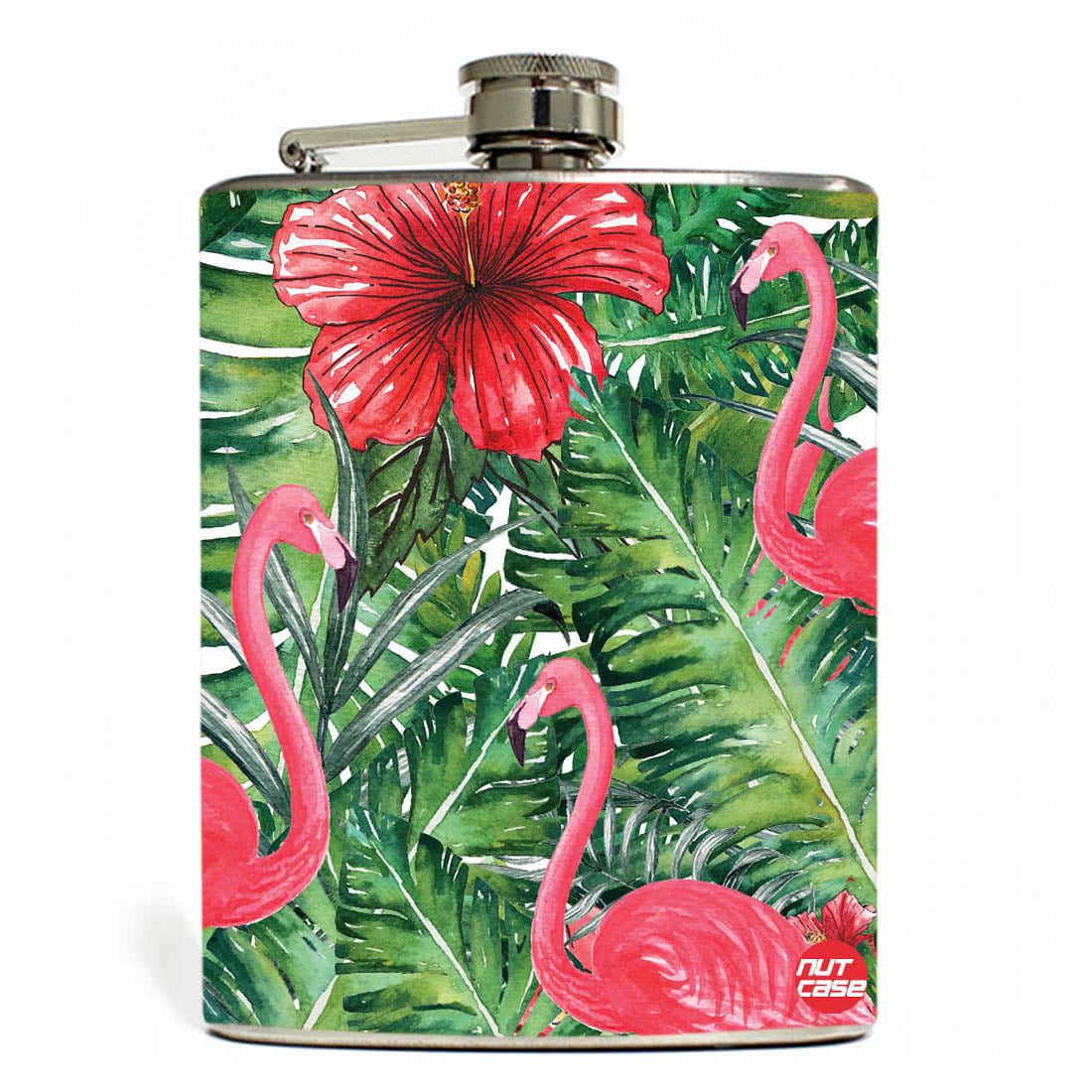 Hip Flask - Hibiscus Flower With Flamingo Nutcase