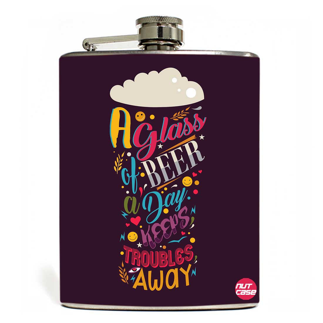 Hip Flask - A Glass Of Beer Nutcase