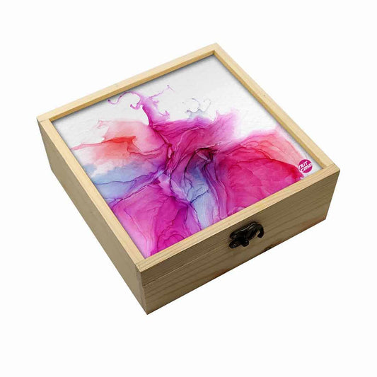 Jewellery Box Wooden Jewelry Organizer -  Pink Multicolor Ink Watercolor Nutcase