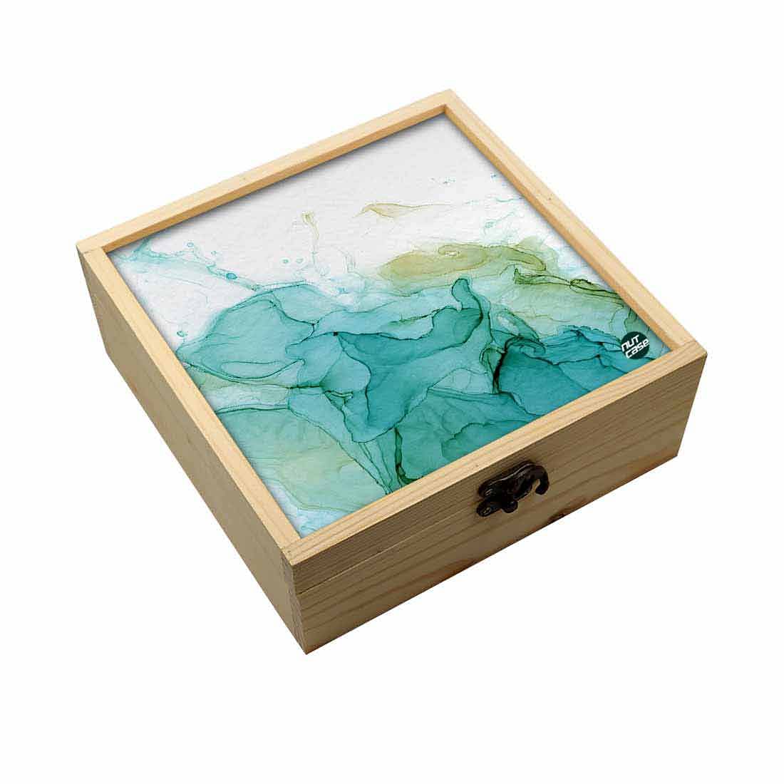 Jewellery Box Wooden Jewelry Organizer -  Green Ink Watercolor Nutcase