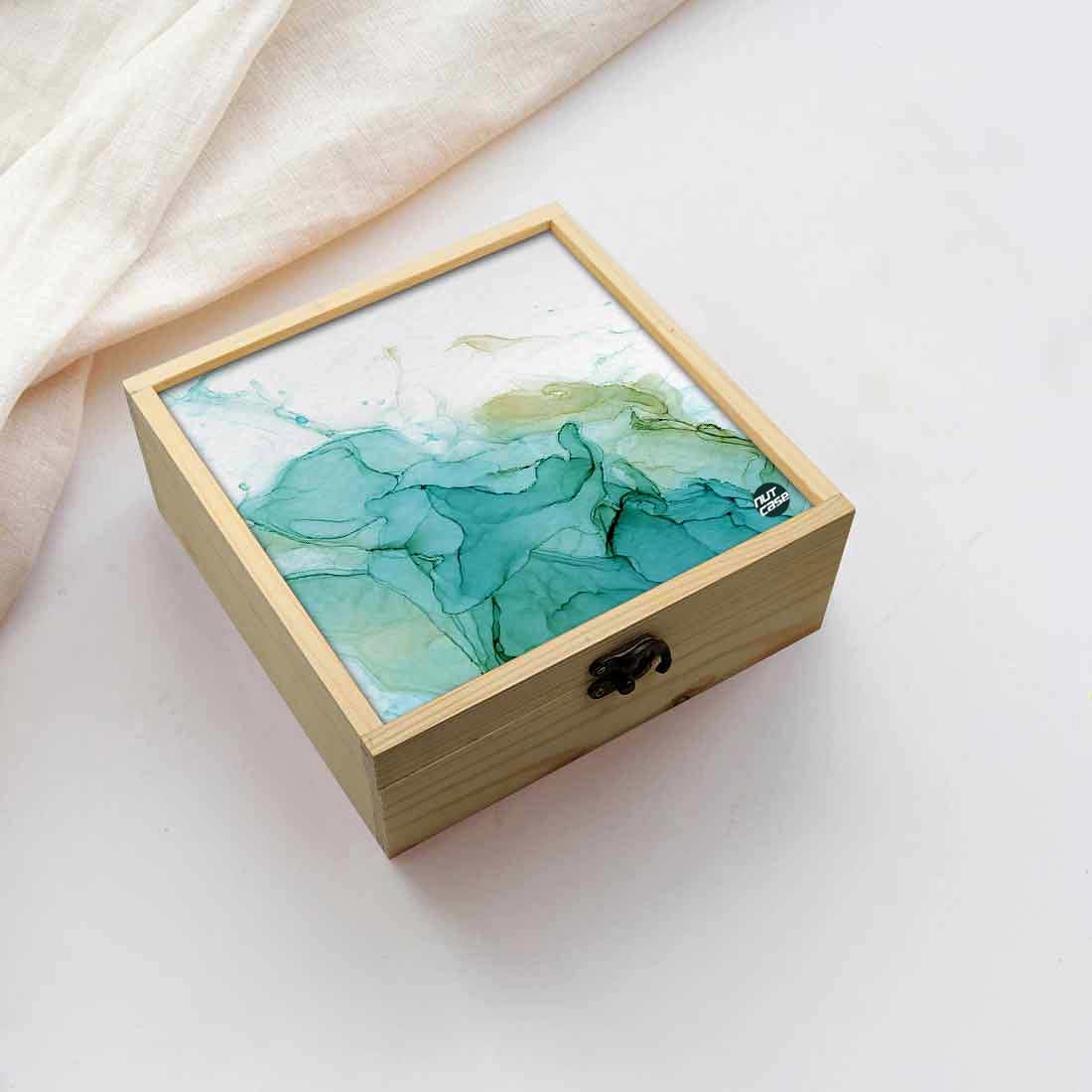 Jewellery Box Wooden Jewelry Organizer -  Green Ink Watercolor Nutcase