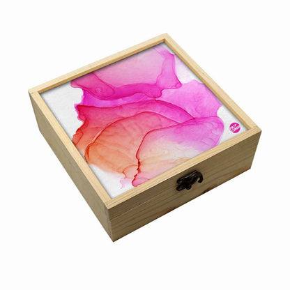 Jewellery Box Wooden Jewelry Organizer -  Pink Red Ink Watercolor Nutcase