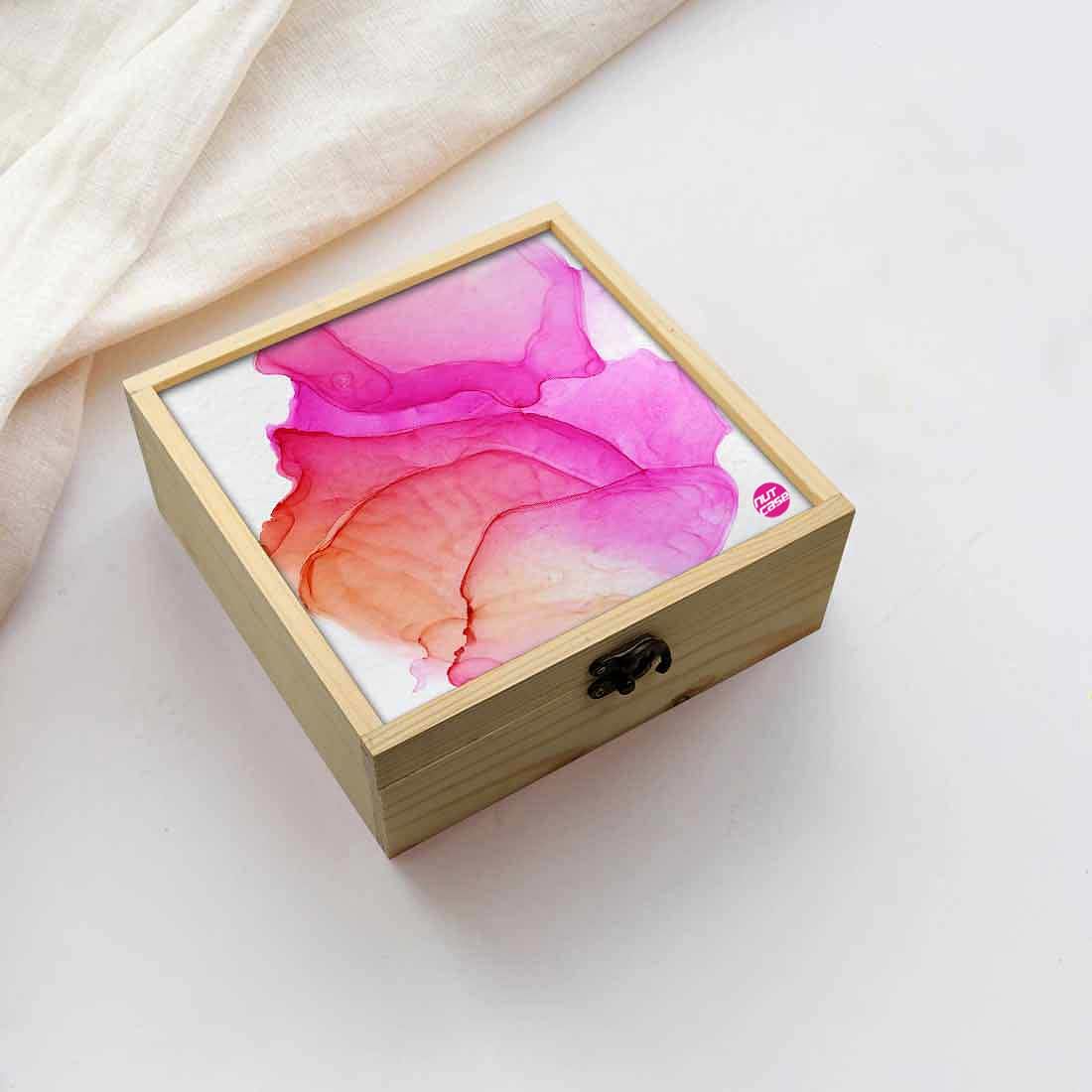 Jewellery Box Wooden Jewelry Organizer -  Pink Red Ink Watercolor Nutcase