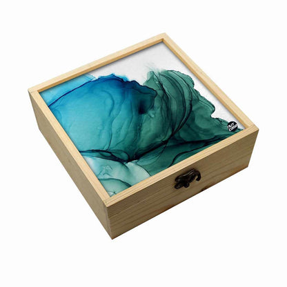 Jewellery Box Wooden Jewelry Organizer -  Green Blue Ink Watercolor Nutcase