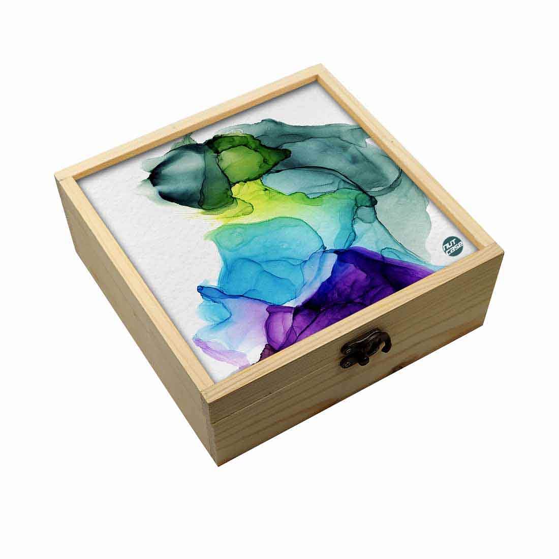 Jewellery Box Wooden Jewelry Organizer -  Green Purple Ink Watercolor Nutcase