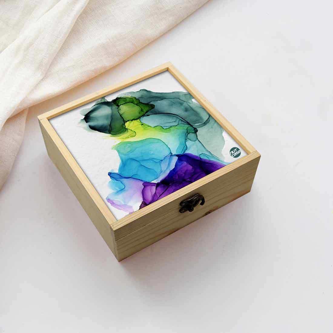 Jewellery Box Wooden Jewelry Organizer -  Green Purple Ink Watercolor Nutcase