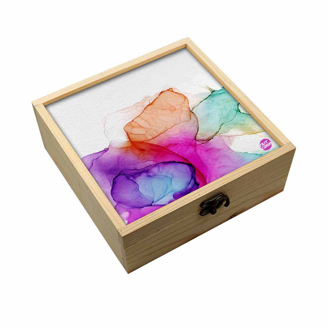 Jewellery Box Wooden Jewelry Organizer -  Purple Pink Multicolor Ink Watercolor Nutcase