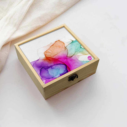 Jewellery Box Wooden Jewelry Organizer -  Purple Pink Multicolor Ink Watercolor Nutcase