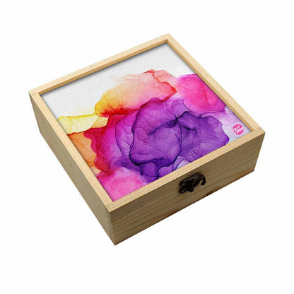 Jewellery Box Wooden Jewelry Organizer -  Purple Multicolor Ink Watercolor Nutcase